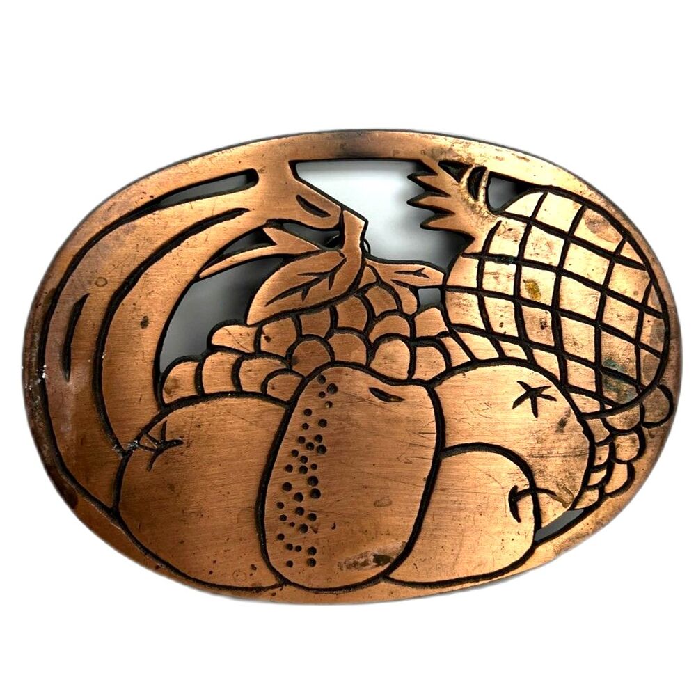 Vintage Solid Brass Fruit Trivet Pineapple Banana Grapes Kitchen Decor Taiwan